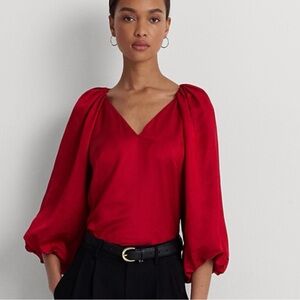 Lauren Ralph Lauren Women's Satin Shantung Bubble-Sleeve Blouse
